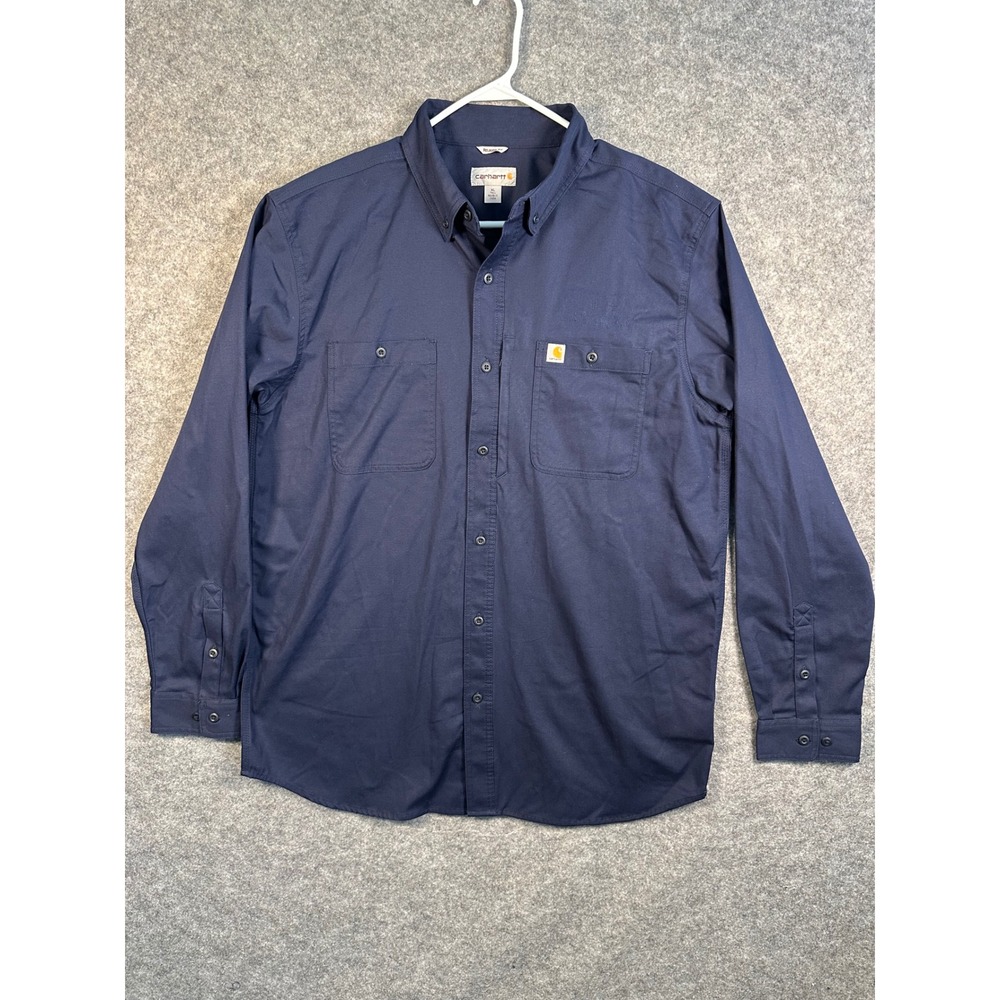 Carhartt Mens XL Tall Relaxed Fit Navy Blue Button Down Work Shirt 102538 412